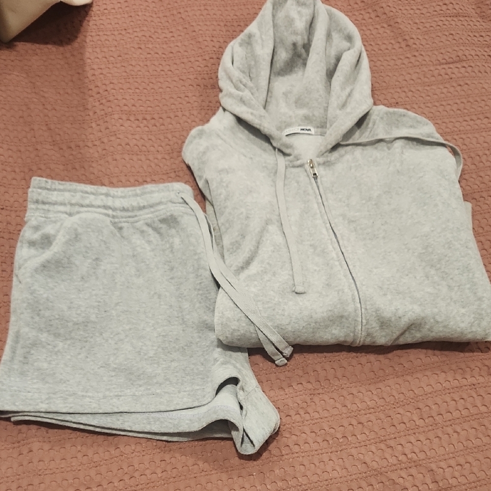 Gray Hoodie and Shorts Set